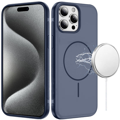 Phone Case for Apple iPhone 15 Pro Max Super Magnetic Matte Hybrid Shockproof Thick Protective Durable Grip Anti Scratch Premium Edge Slim Fit Cover Navy Blue