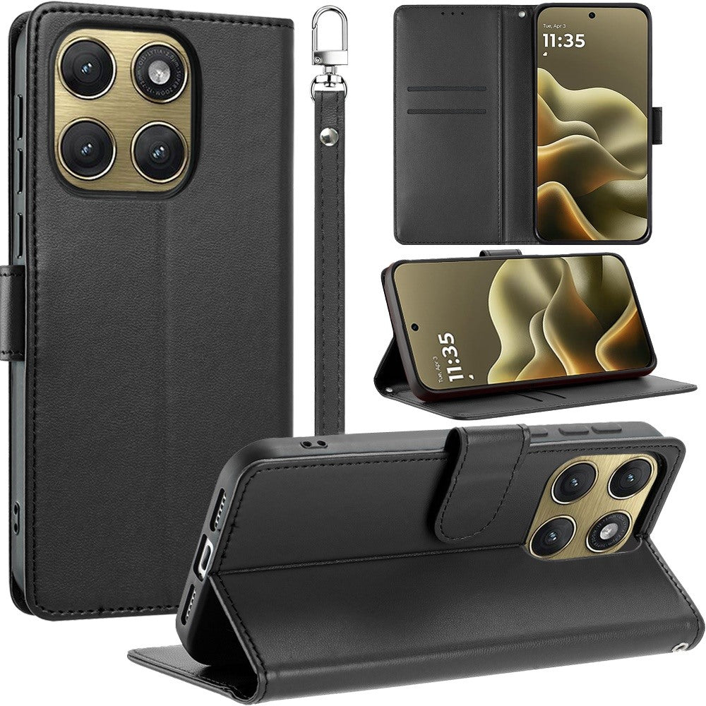 Phone Case for Motorola Edge 2026 Leather Wallet Folio Credit Card Holder with Magnetic Closure Wrist Strap Classic Flip Design Storage Slots Cover