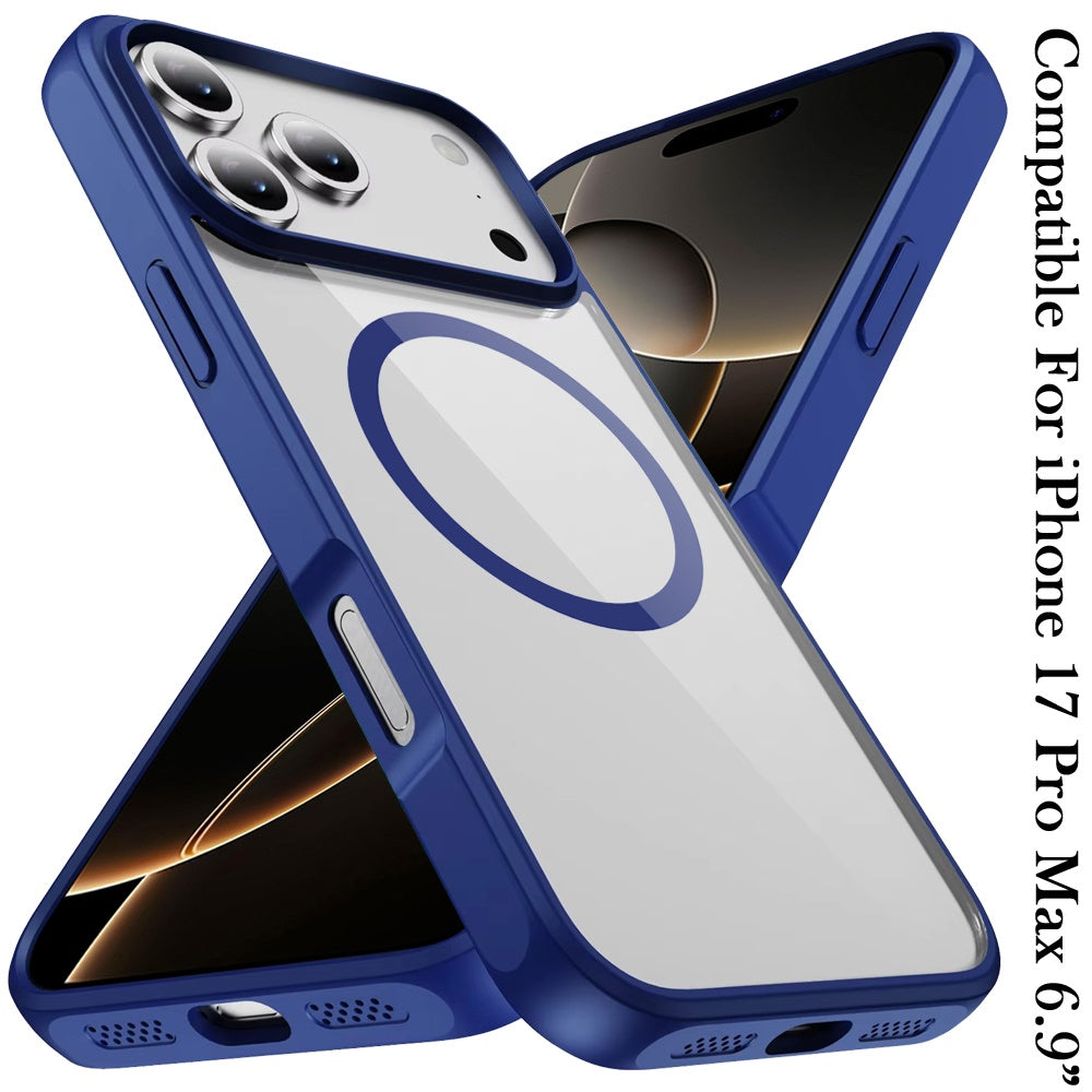 For Apple iPhone 17 Pro Max Magnetic Circle HQ Transparent Clear TPU Thick 2.0mm Frame Hybrid Shockproof Protector Case Cover