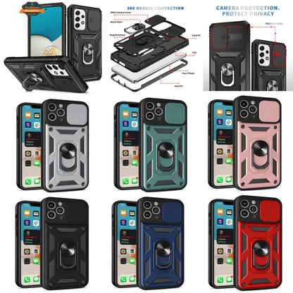 For Google Pixel 10A Hybrid Shockproof, Built-in Sliding Camera Lens Protection with Magnetic Finger Ring Stand Holder Case Cover