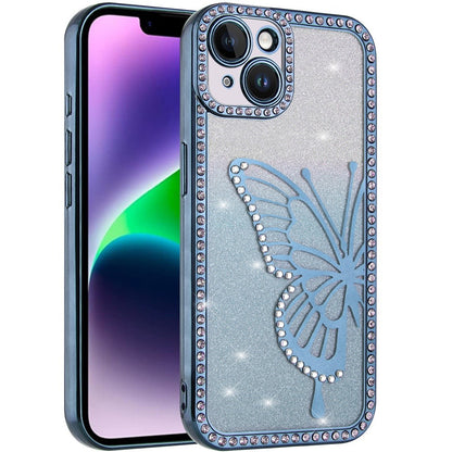 For Apple iPhone 14 /13 Butterfly Glitter Diamond Shimmer Hybrid Slim & Stylish Electroplated Sparkly Bling Shockproof TPU Protective Case Cover