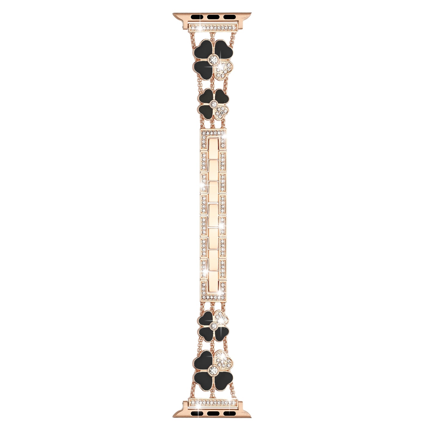 Watch Band Zinc Alloy Heart Link Bracelet Rhinestone Secure Clasp Durable Metal Replacement Adjustable
