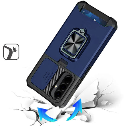 For Samsung Galaxy A37 Wallet Case with Ring Stand & Slide Camera Cover Back Credit Card Slot Holder, Military Grade Case Cover