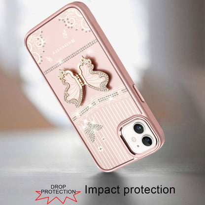 Phone Case for Apple iPhone 11 Glitter Bling Butterfly Stand Metallic Edge Hybrid Shockproof Grip Durable Camera Protection Stylish Design Cover Gold