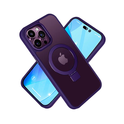 For Apple iPhone 17E /16E Magnetic Metal Matte with Built-in MagSafe Stand, Hybrid Shockproof Armor, TPU Frame Case Cover Purple