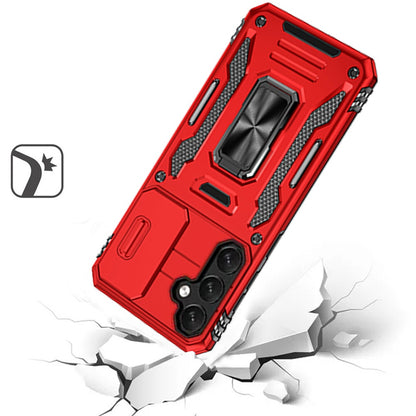 For Samsung Galaxy S25 /S24 Tough Hybrid Case with Movable Camera Window & Metal Ring Stand Shockproof Case Cover