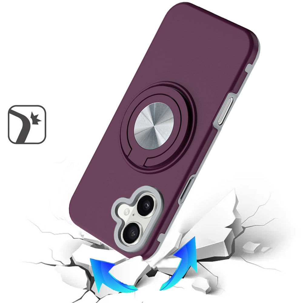Phone Case for Apple iPhone 17 (6.3") Shockproof Magnetic Ring Stand Rotating CarMount Hybrid Metal Matte Finish AntiSlip Grip Kickstand Cover Red