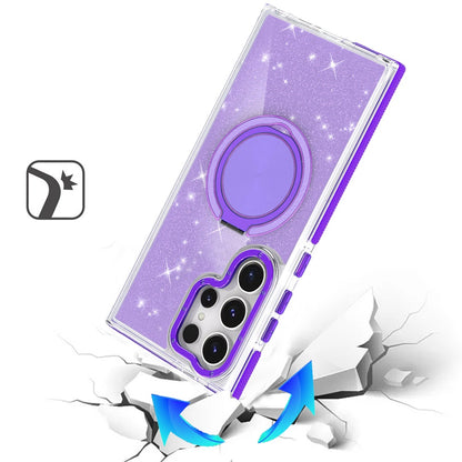 Phone Case for Samsung Galaxy S24 Ultra Magnetic Hybrid 360 Rotating Ring Kickstand Tough Hard PC Soft TPU Glitz Shimmer Glitter Shock Absorbing Cover Purple