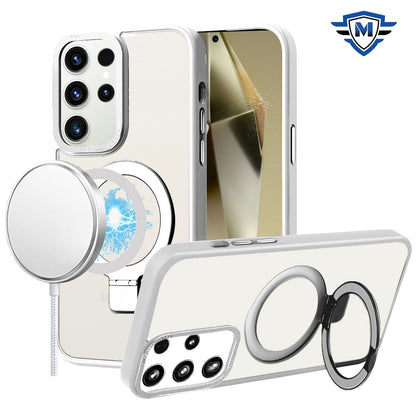 For Samsung Galaxy S24+ Plus Magnetic Metal Ring Stand Hybrid Shock Protection Durable Grip Slide Out Package Design for Plus Series Case Cover Clear