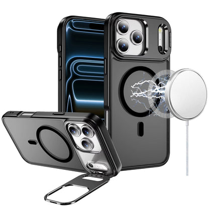 Phone Case for Apple iPhone 18 Pro Metallic Magnetic Camera Stand Shockproof Hybrid Grip Camera Lens Protection Kickstand Rugged Durable Armor Cover