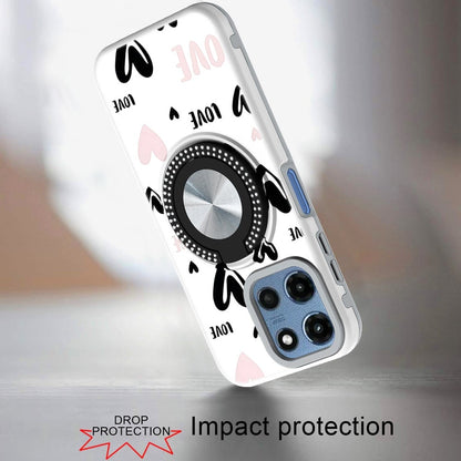Phone Case for Motorola Moto G Play 5G 2026 Magnetic Ring Stand Matte Metal Hybrid Car Mount Friendly Shockproof Rotational Grip Diamond Design Pattern Cover Love Heart Love