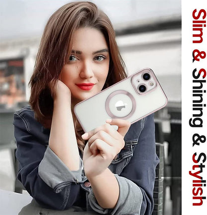 For Apple iPhone 16 (6.1") Clear Hybrid Case with Plating Chrome Frame, Camera Protection, MagSafe Compatible Case Cover