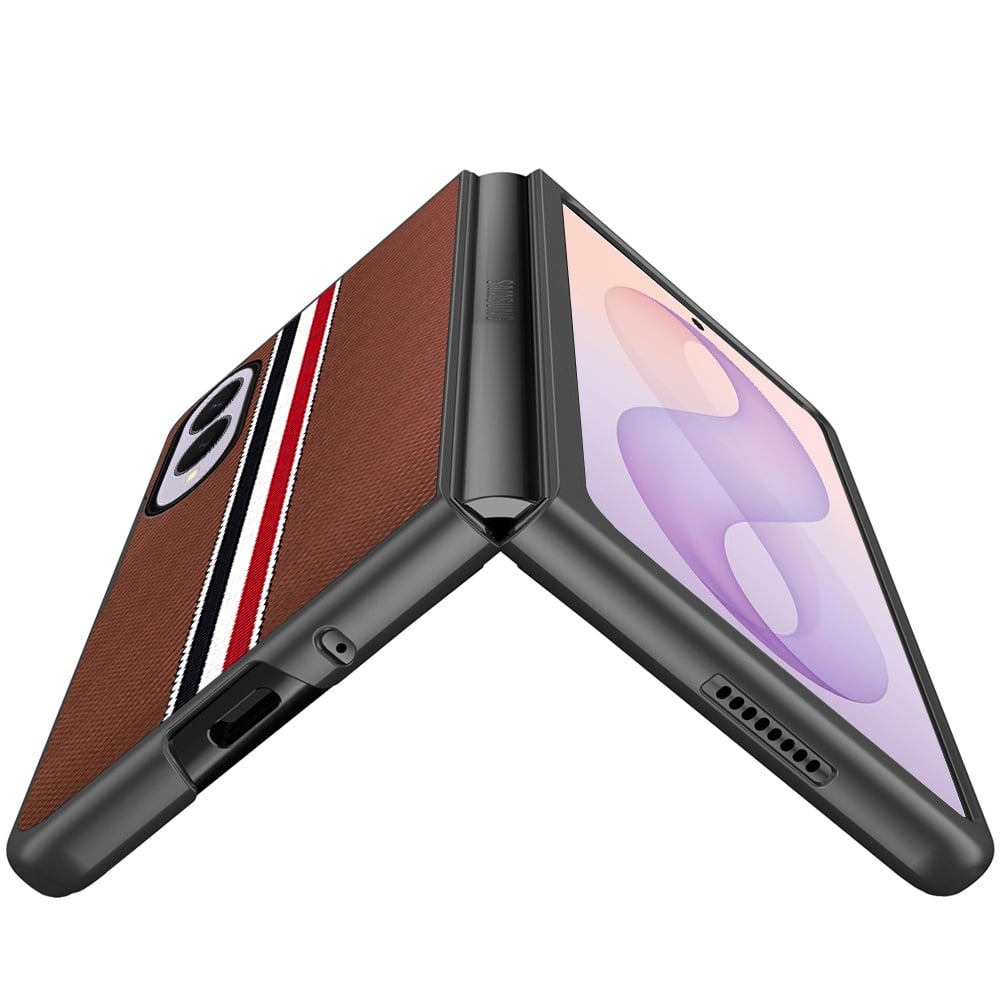 Phone Case for Samsung Galaxy Z Fold 8 Velvet Fabric Vegan PU Leather Slim Fit Hybrid Protective Shell Shockproof Design Cover Brown