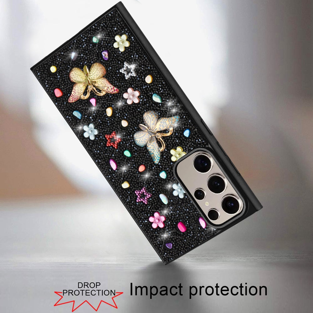 For Samsung Galaxy A16 5G Diamond Butterfly 3D Glitter Bling Design, Slim Hybrid Sparkle Protective Cover TPU for Women Girls Case Cover