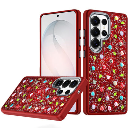 For Samsung Galaxy S26 Ultra Floral Design Embedded Glass Diamond Fancy Fashion Glitter Bling Sparkly Hybrid Rugged TPU Bumper Case Cover