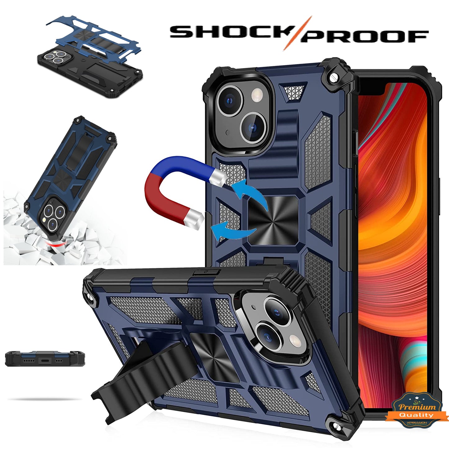 For Apple iPhone 16 Pro Max (6.9") Built in Magnetic Kickstand, Military Hybrid Bumper Heavy Duty Dual Layers Rugged Stand Case Cover