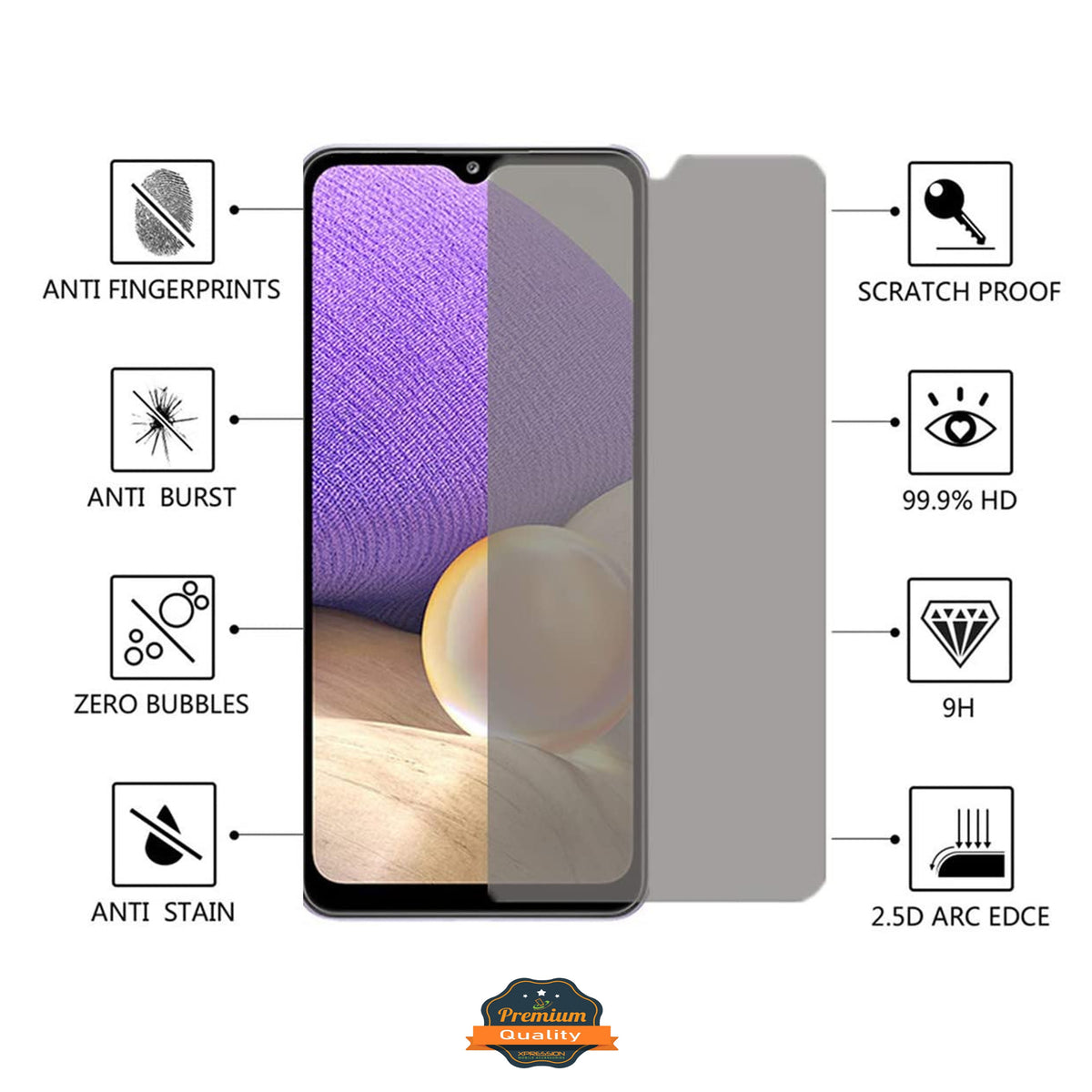 For Samsung Galaxy A57 Privacy Screen Protector, Anti Spy Anti Peeping Tempered Glass Full Protective Film, 9H, Anti Scratch, Easy Install Protector Black