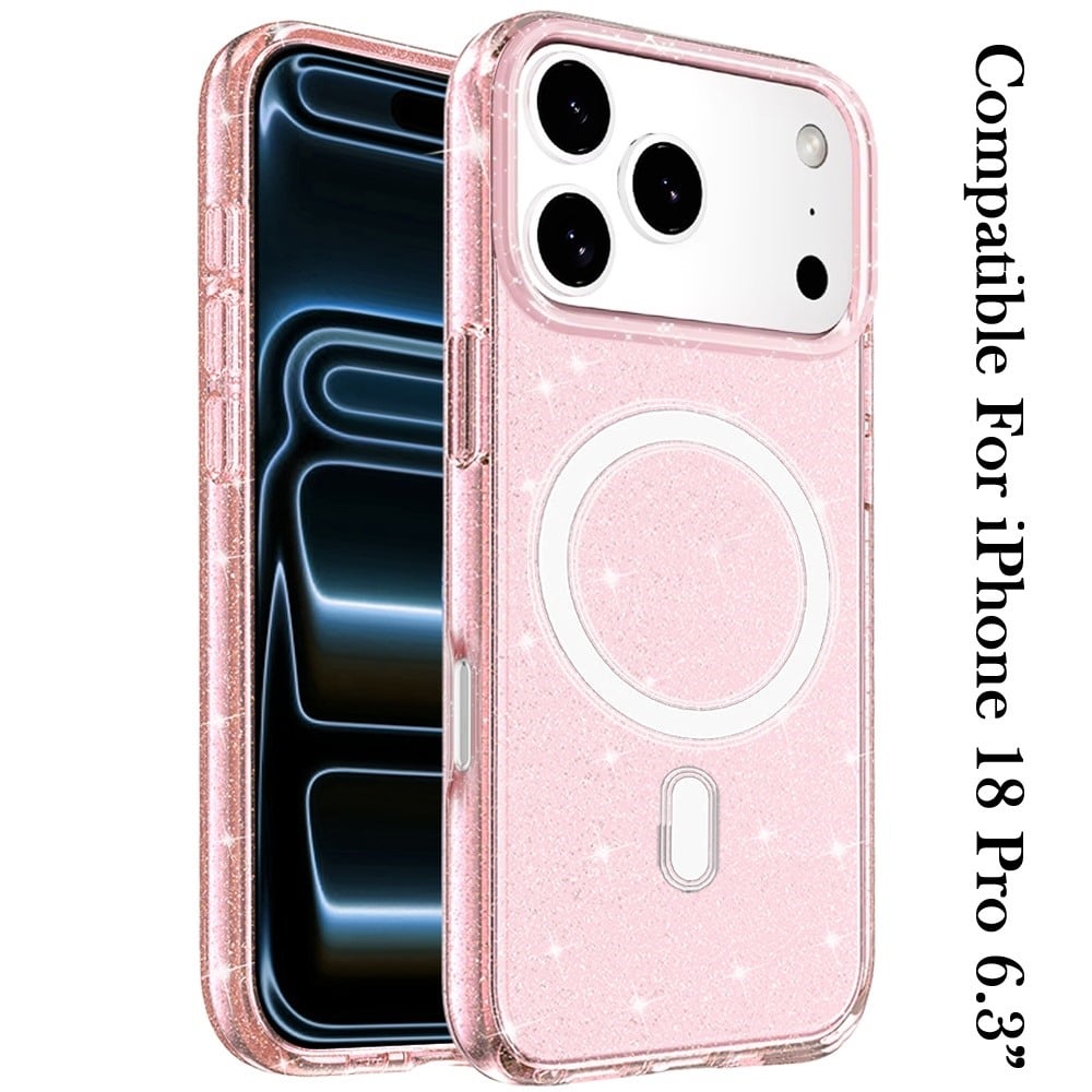 Phone Case for Apple iPhone 18 Pro Glitter Magnetic Transparent Shockproof Hybrid TPU Thick 3mm Grip Durable Camera Protection Anti-Slip Cover
