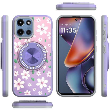 Phone Case for Motorola Moto G Play 5G 2026 Magnetic Ring Stand Matte Metal Hybrid Car Mount Friendly Shockproof Rotational Grip Diamond Design Pattern Cover