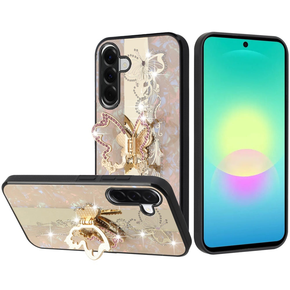 Phone Case for Samsung Galaxy A27 5G Diamond 3D Fashion Floral Glitter Engraved Luxury Bling Hybrid Shockproof Chrome Edge Protective Grip Cover