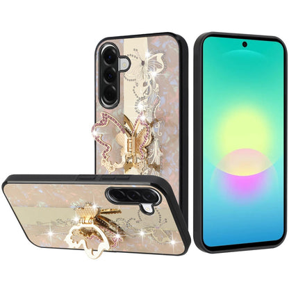 Phone Case for Samsung Galaxy A27 5G Diamond 3D Fashion Floral Glitter Engraved Luxury Bling Hybrid Shockproof Chrome Edge Protective Grip Cover