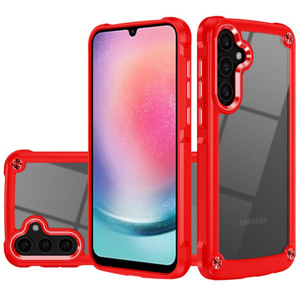 For Samsung Galaxy A26 Hybrid Transparent Rubber with Metal Buttons & Camera Edges Hard TPU Corner Frame Bumper Case Cover Red