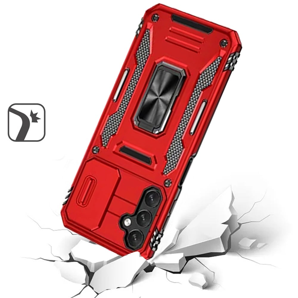 For Samsung Galaxy A15 5G Tough Hybrid Case with Movable Camera Window & Metal Ring Stand Shockproof Case Cover