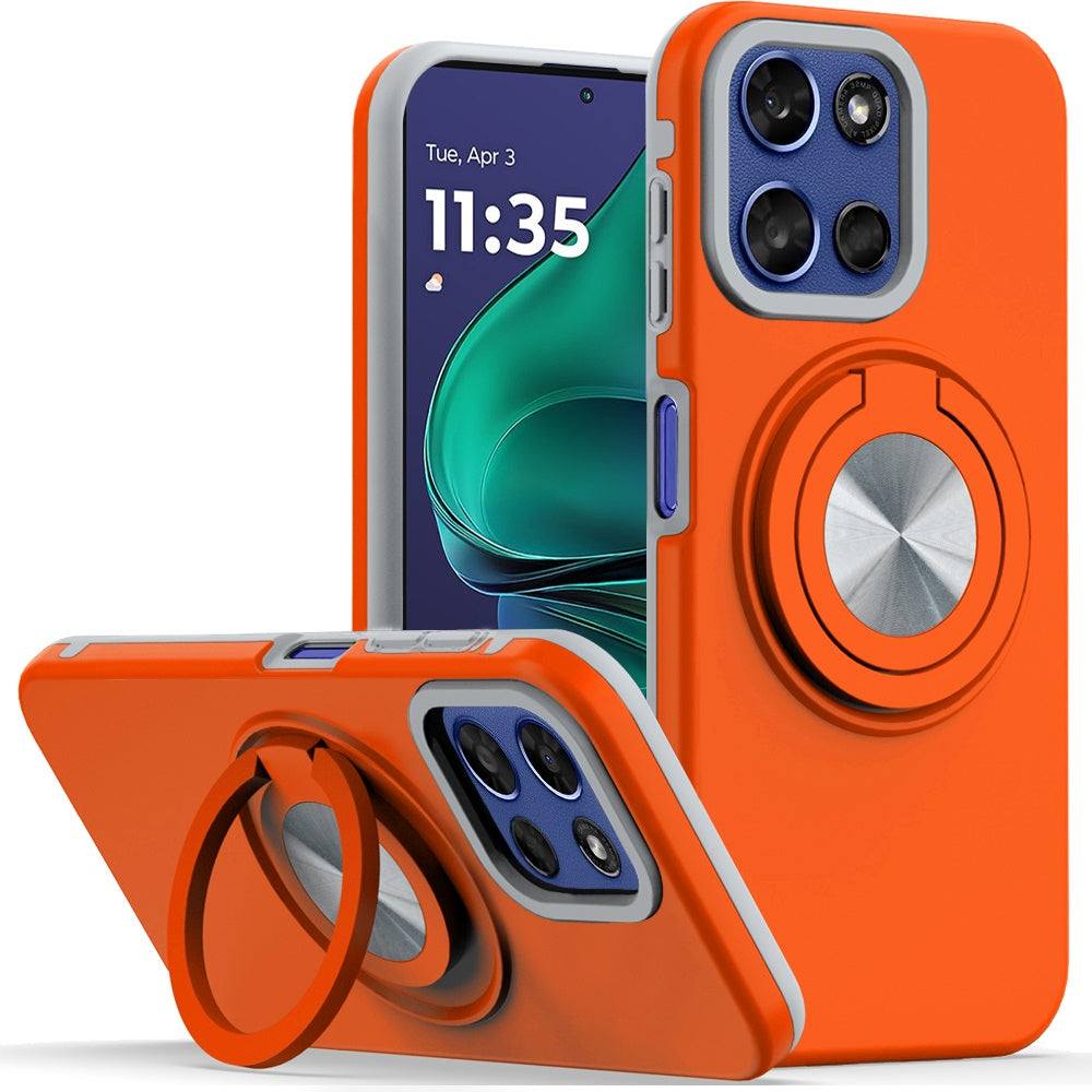 For Motorola Moto G Stylus 5G 2026 /2025 Metal Matte Hybrid with Invisible Rotational Ring Stand, Car Mount Friendly, Military Grade Slim Fit Sturdy Case Cover Cosmic Orange