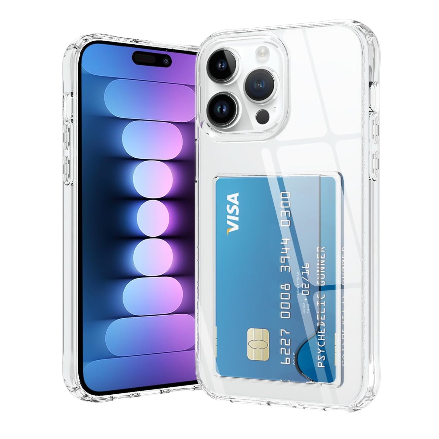 For Apple iPhone 17 Pro Max Acrylic TPU Clear Case Hold 2 Credit Card Slots, Slim Protective Wallet Cover Silicone Hybrid Case Cover Clear