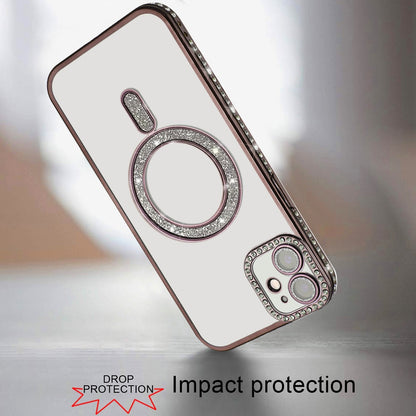 For Apple iPhone 17E /16E Glitter Magnetic Circle Diamond Thick TPU Hybrid Shockproof Secure Grip Compatible with Magsafe Case Cover