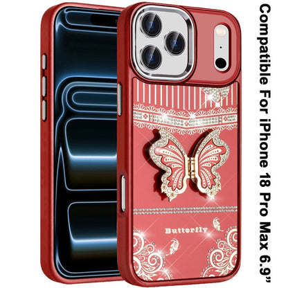 Phone Case for Apple iPhone 18 Pro Max Glitter Bling Butterfly Stand Metallic Edge Hybrid Shockproof Grip Durable Camera Protection Stylish Design Cover