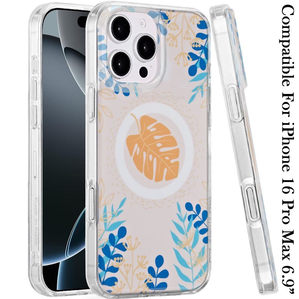 For iPhone 16 Pro Max (6.9") Stylish Pattern Fashion IMD Printed Design TPU Double Layer Slim Shockproof with Magnetic Back Case Cover