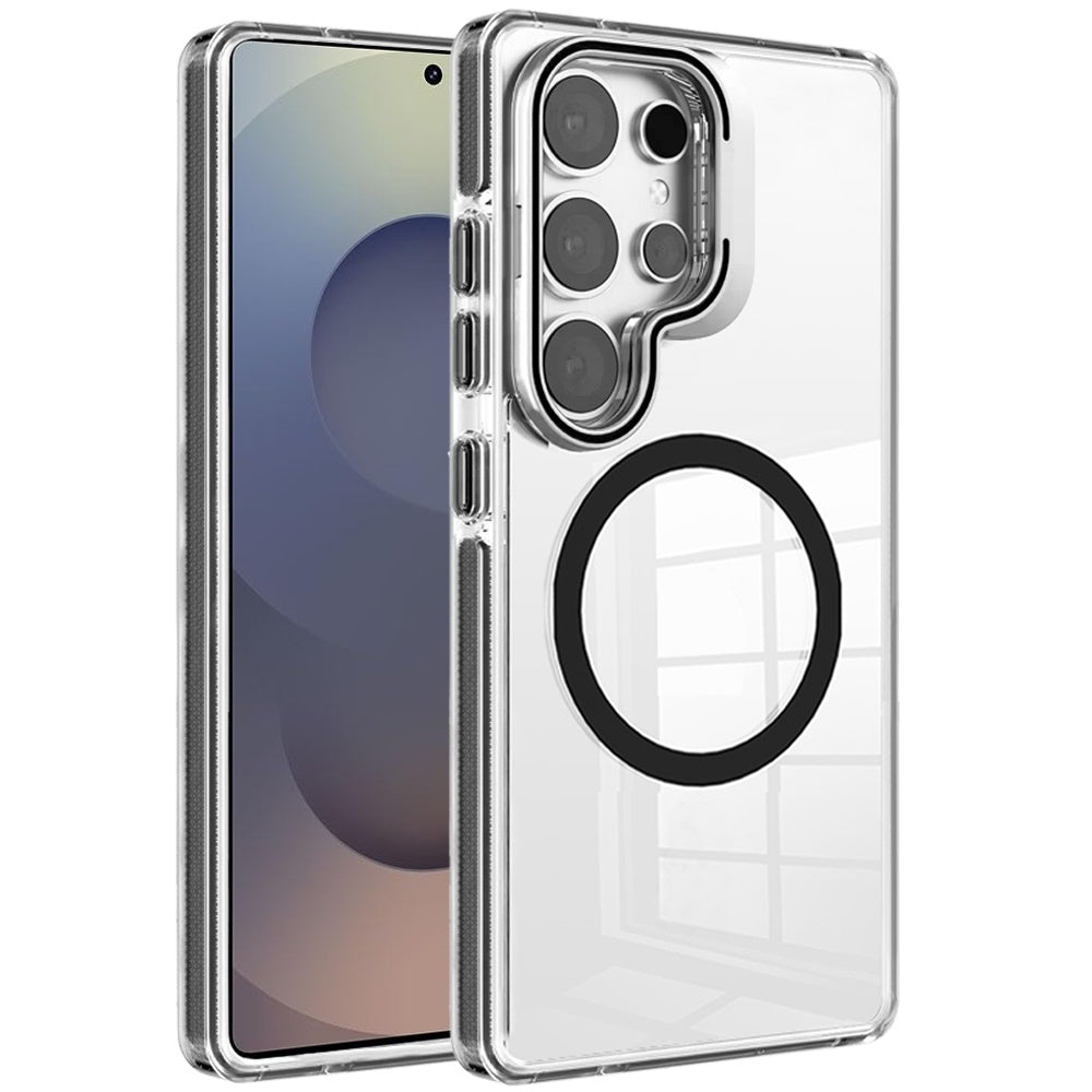 Phone Case for Samsung Galaxy S26 Ultra Magnetic Circle Transparent Tough Hybrid Camera Stand Guard Stand Shockproof Color Edge Rugged Grip Cover Black