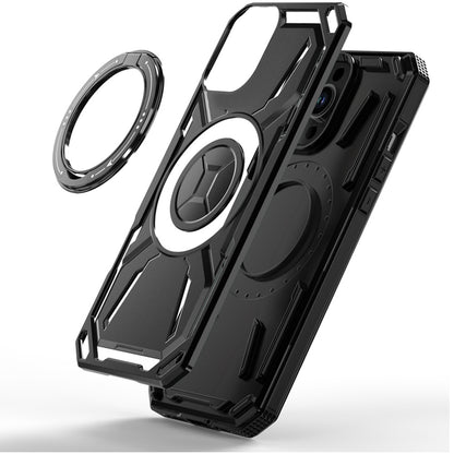 For Apple iPhone 15 Pro Hybrid Magnetic Ring and 360° Rotational Kickstand with MagSafe Compatible, Military Grade Drop Protection Case Cover Black