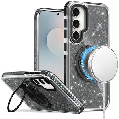 For Samsung Galaxy S26+ / S26 Plus Slim Bling Glitter Sparkly Shimmer Hybrid with Magnetic Ring and 360° Rotational Stand [Compatible with Magsafe] Case Cover
