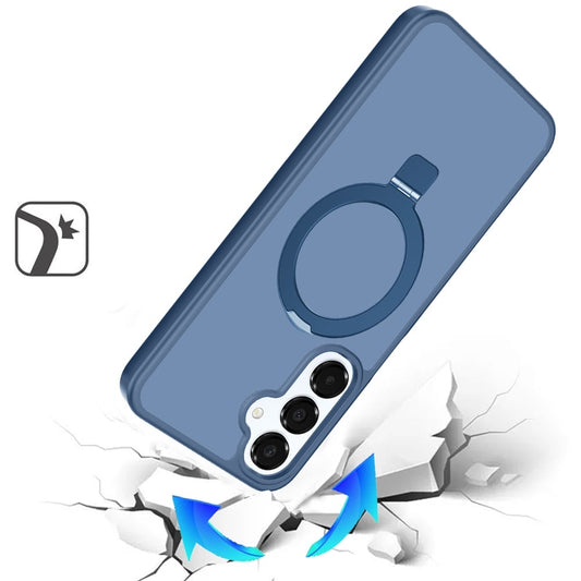 Phone Case for Samsung Galaxy A16 5G Magnetic Ring Stand Full Rotation Matte Shockproof Grip Anti Slip Durable Camera Protection Hybrid Cover Blue