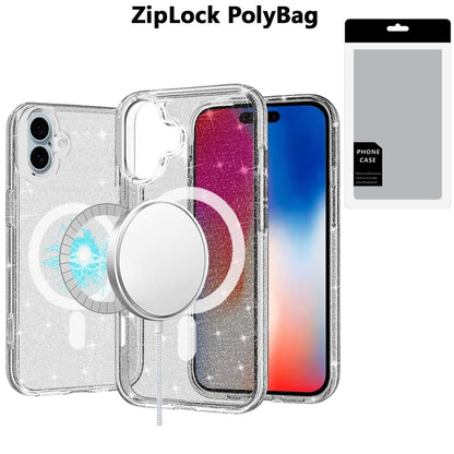 For iPhone 16 (6.1") MagSafe Compatible Glitter Sparkle Bling Hybrid Case with Magnetic Circle, Slim TPU & Hard PC Frame Case Cover Smoke
