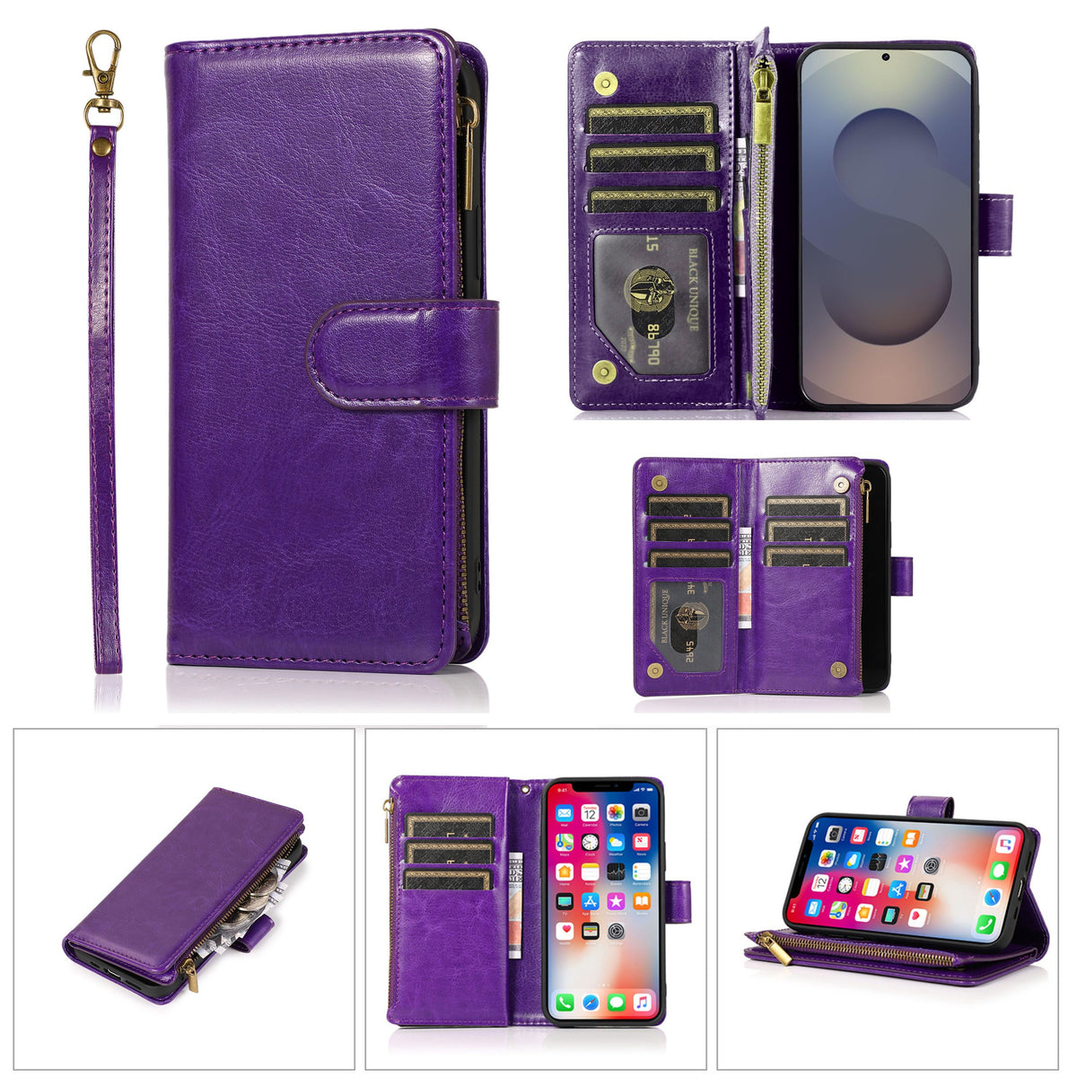 Phone Case for TCL K70 5G Luxury Leather Wallet Card Holder Zipper Pocket Money Storage Protective Grip Design with Strap Cover