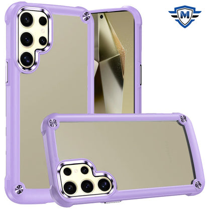 For Samsung Galaxy S25 Ultra Premium Hybrid Transparent Rubber with Metal Buttons & Camera Edges, Hard TPU Frame Corner Bumper Case Cover