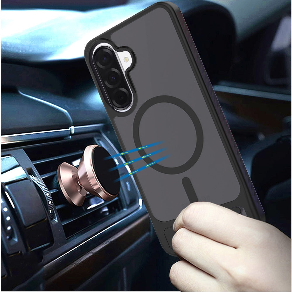 Phone Case for Samsung Galaxy A57 Matte Magnetic Metal Kickstand Shockproof Grip Anti Slip Durable Protective Heavy Duty Hybrid Cover
