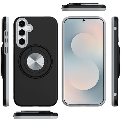 For Samsung Galaxy S25 FE, S25 Fan Edition Metal Matte Hybrid with Invisible Rotational Ring Stand, Car Mount Friendly, Military Grade Slim Fit Sturdy Case Cover Black
