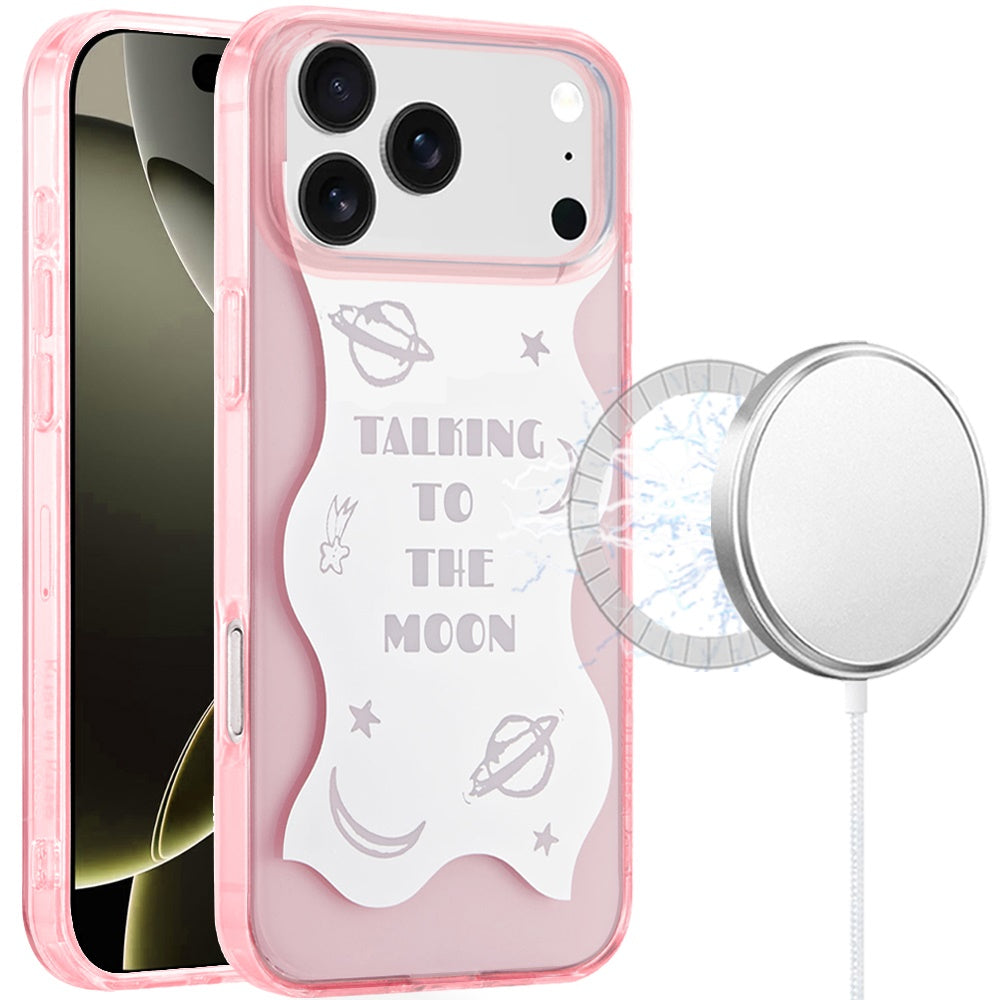 For Apple iPhone 17 Pro Stylish Pattern Fashion IMD Printed Design TPU Double Layer Slim Shockproof with Magnetic Back Case Cover Talking to the moon