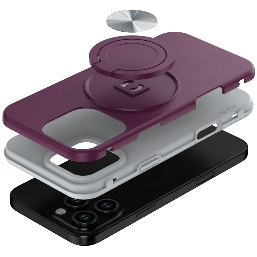 Phone Case for iPhone 16 Pro Max (6.9") Shockproof Magnetic Ring Stand Rotating CarMount Hybrid Metal Matte Finish AntiSlip Grip Kickstand Cover Red