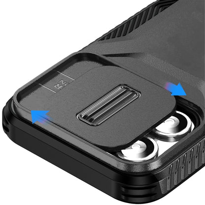 For Apple iPhone 12 /12 Pro Slim Fit Shockproof Hybrid with Slide Camera Window Covering, Rugged Tpu Silicone Hard PC Bumper Case Cover