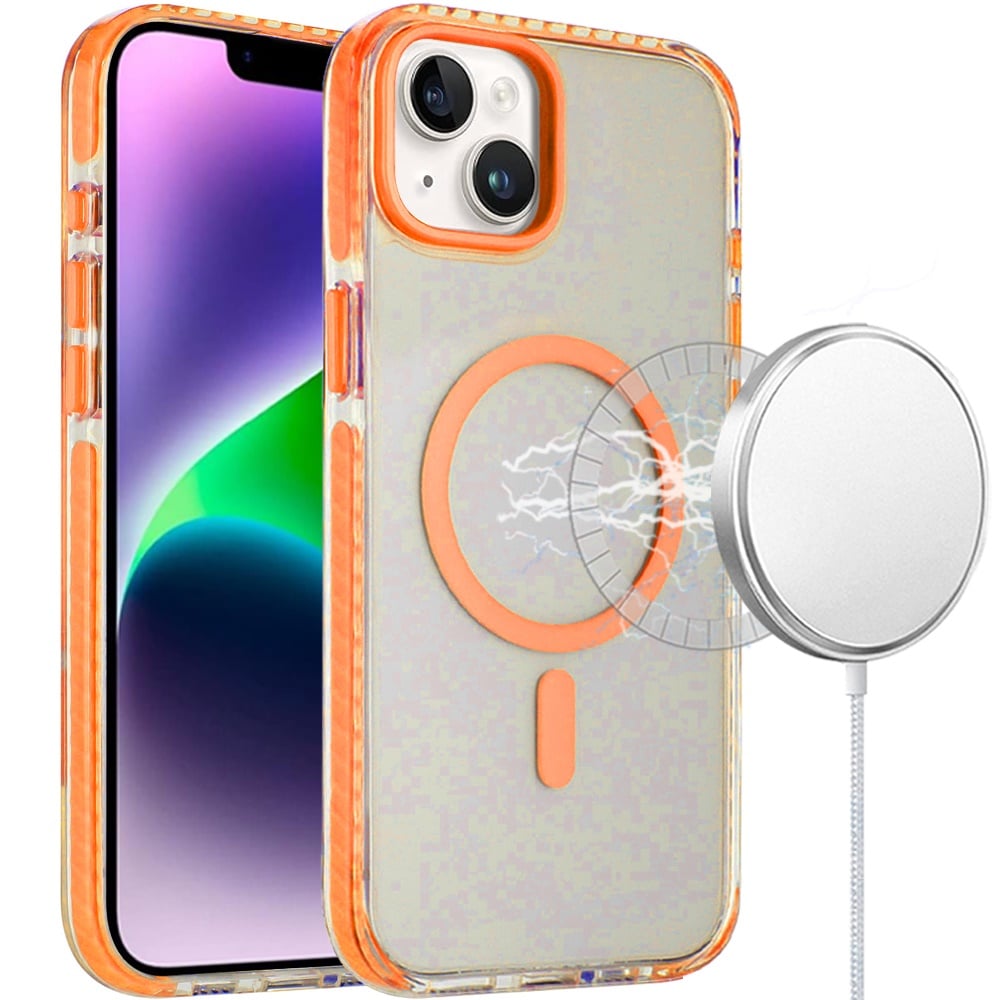 For Apple iPhone 11 Transparent Hybrid with Color-Matched Magnetic Circle, Rubber TPU Frame Hard PC Shockproof Case Cover Cosmic Orange