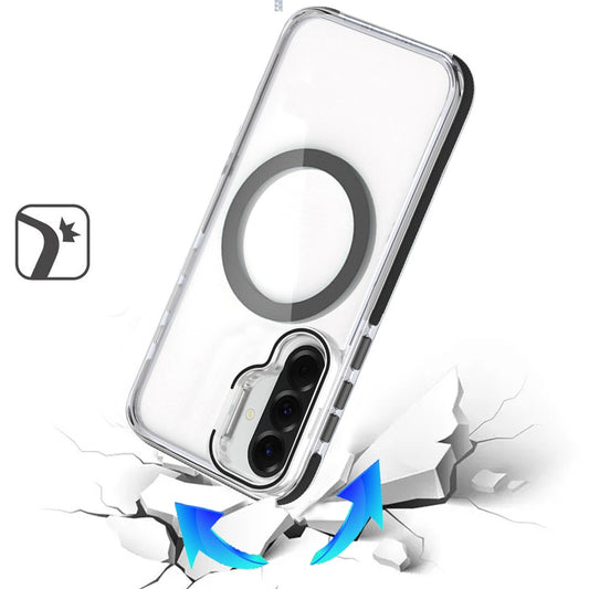 Phone Case for Samsung Galaxy A27 Magnetic Ring Camera Stand Shockproof Hybrid Clear Transparent Metal Bracket Durable Protective Grip Cover