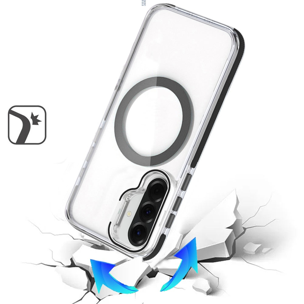 Phone Case for Samsung Galaxy A27 Magnetic Ring Camera Stand Shockproof Hybrid Clear Transparent Metal Bracket Durable Protective Grip Cover