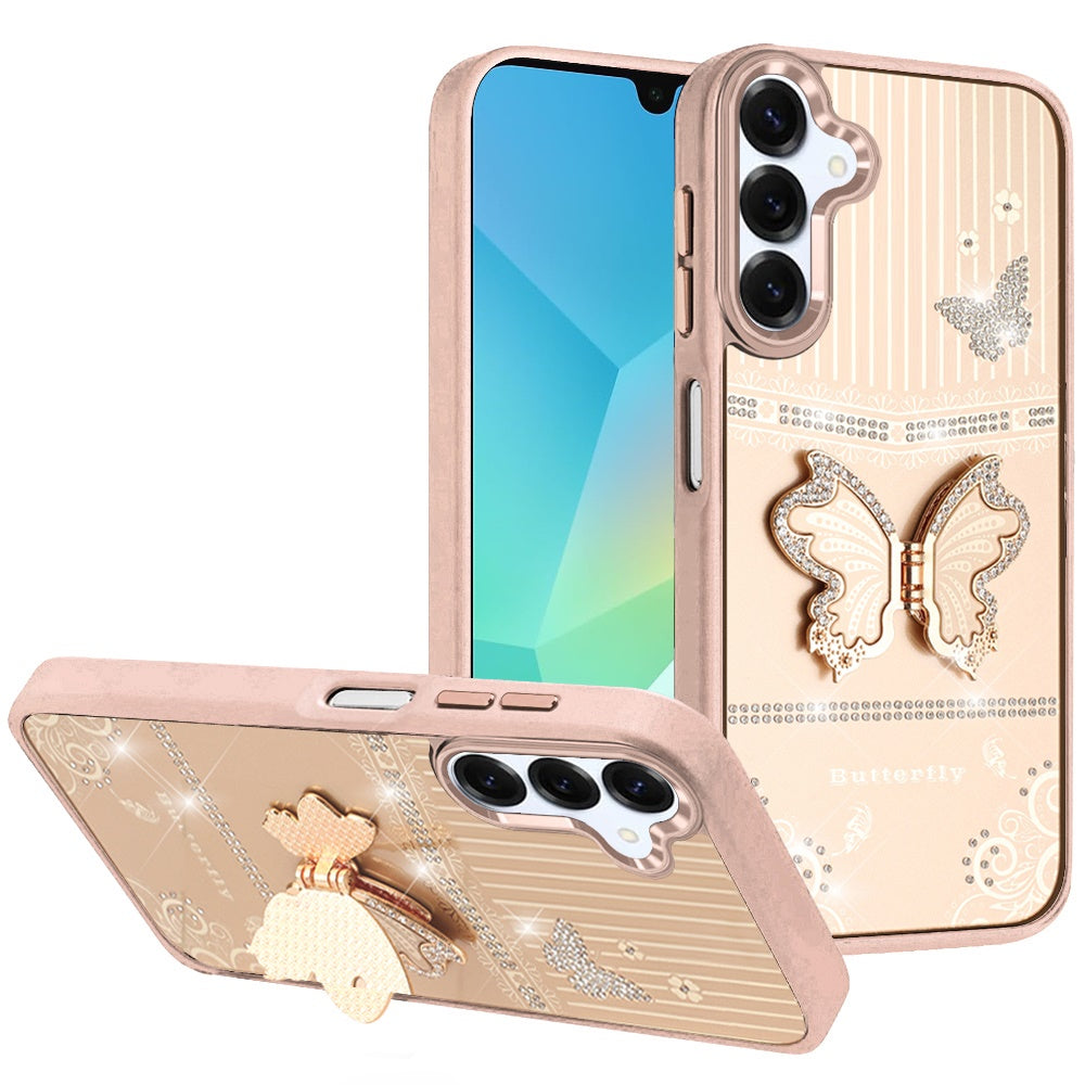 Glitter Bling Butterfly Stand Metallic Edge Hybrid Shockproof Grip Durable Camera Protection Stylish Design