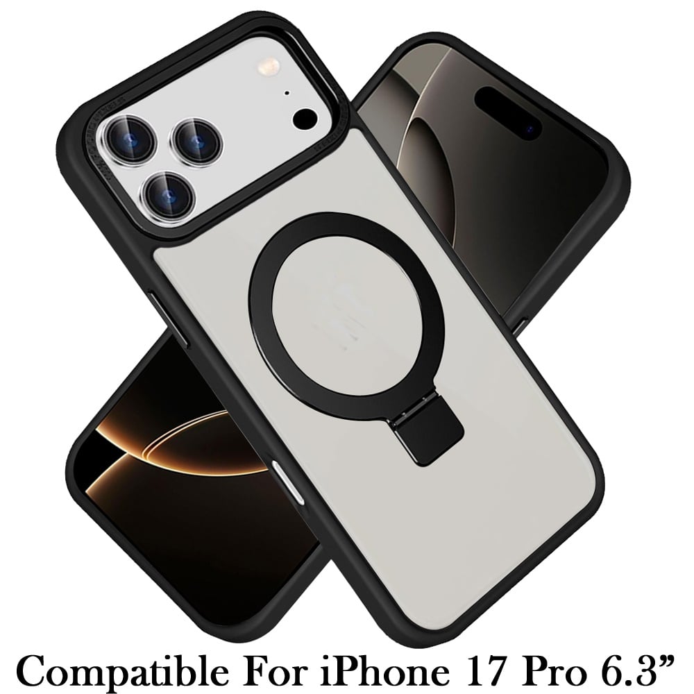For Apple iPhone 17 Pro (6.3") Magnetic Metal Matte with Built-in MagSafe Stand, Hybrid Shockproof Armor, TPU Frame Case Cover Cosmic Orange