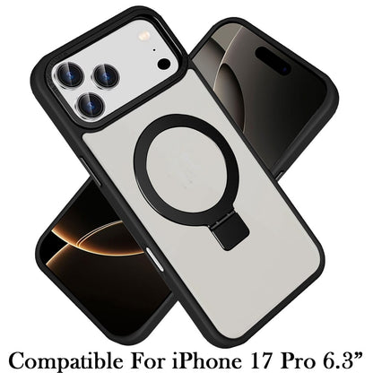 For Apple iPhone 17 Pro (6.3") Magnetic Metal Matte with Built-in MagSafe Stand, Hybrid Shockproof Armor, TPU Frame Case Cover Cosmic Orange